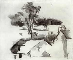 Tejados y árbol de Paul Cézanne